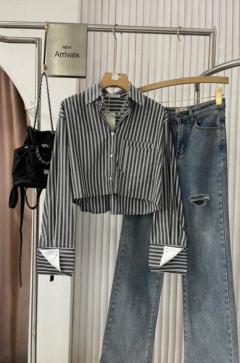 Casual Stripes Crop Shirts